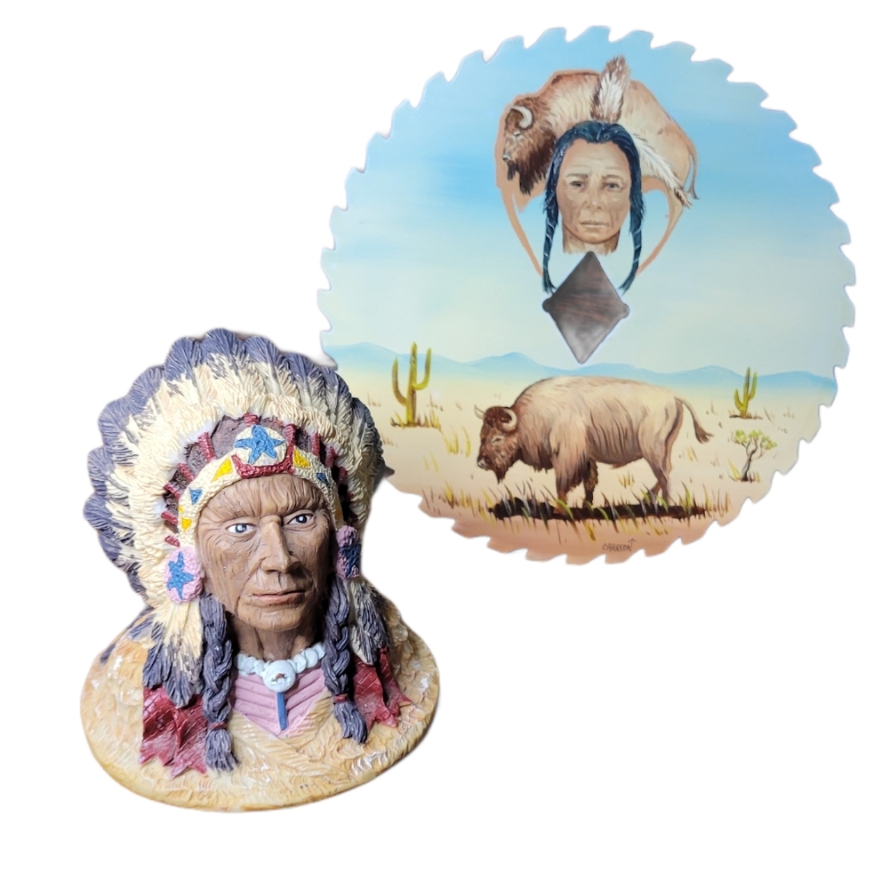 Hand painted art and native figurine